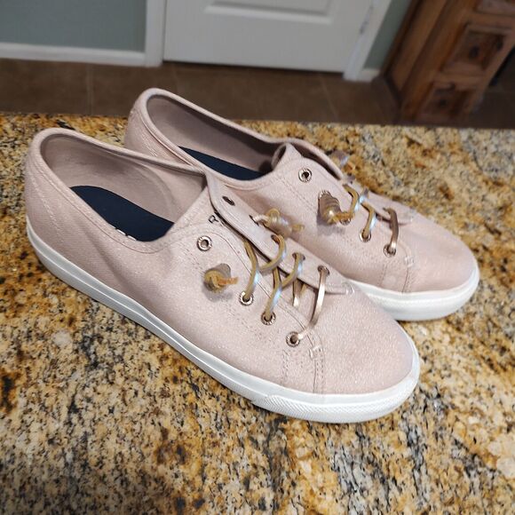Sperry Sky Sail Metallic Twill Rose Dust Slip On Sneakers Women's Sz 9.5M - Picture 2 of 12